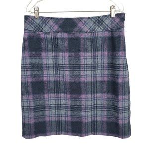 LL Bean Size 12 Skirt Wool Plaid Lined Pocket Knee Career Side Zip Purple Gray